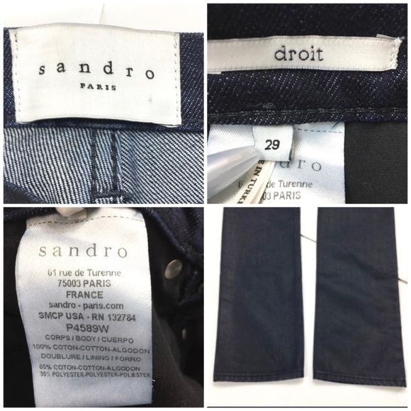 Sandro Paris Droid Blue Waxed Denim Slim fit Jeans Style # P4589W - Picture 6 of 8
